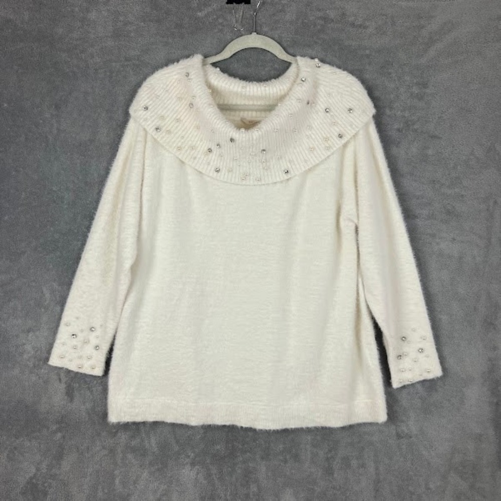 NWT Soft Surroundings Christina Sweater Womens 1X White Pearl Holiday New Years